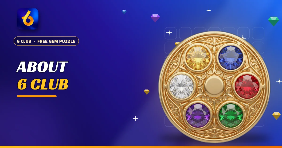 Six jewels in a circle for the About 6 Club page