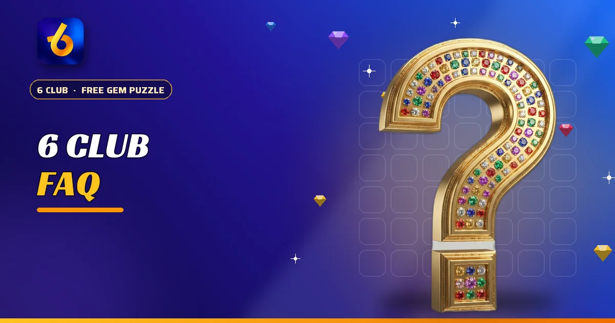 Gold question mark with gems for the 6 Club FAQ
