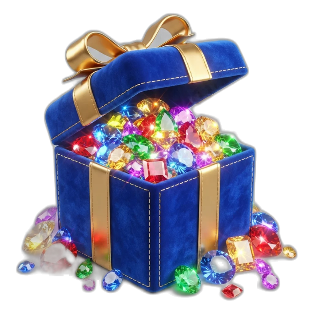 Open gift box full of gems for the 6 Club gift code